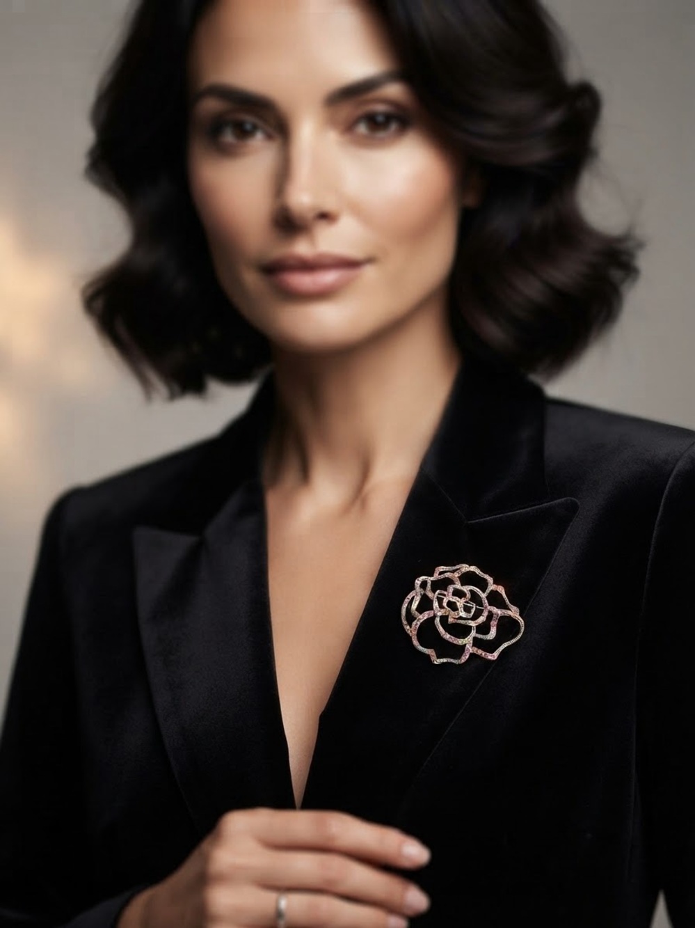 Pink Crystal Rose Brooch